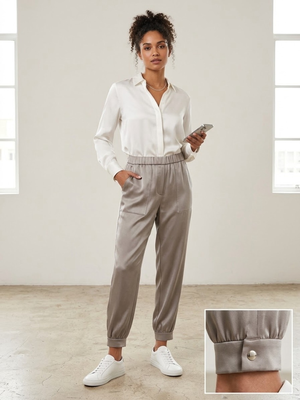 Polo Ralph Lauren Relaxed Satin in Light Grey Pants Jogger Size L